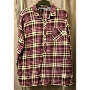 Lands‎ End Pullover Purple Plaid Flannel Tunic Top Long Sleeve Womens 18